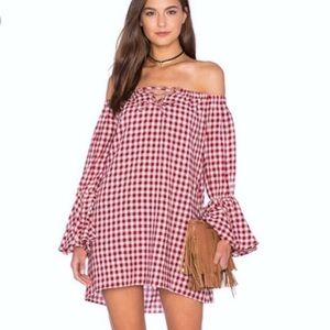 NWT CAPULET Revolve off shoulders Gingham dress SX